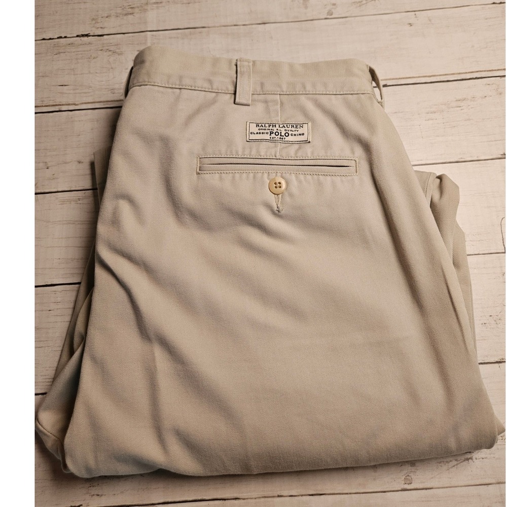 Polo Ralph Lauren Andrew Pant Mens 35x30 Khaki Tan Pleated Chino Cotton Twill